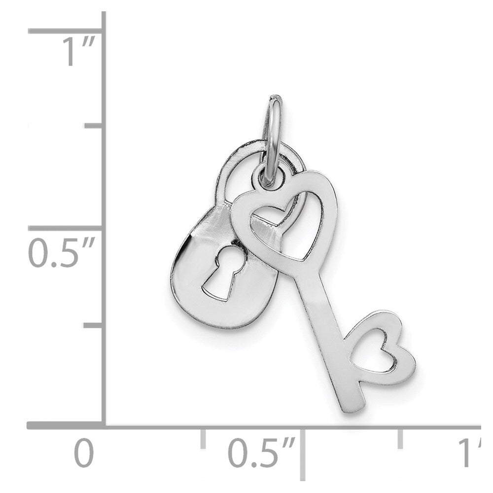 14k White Gold Polished Moveable Lock and Heart Key Charm Pendant for Women