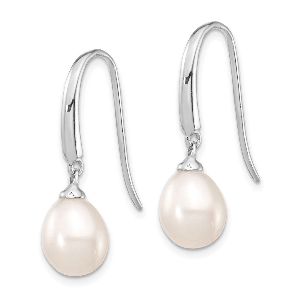 Sterling Silver 8-9mm White Teardrop Freshwater Cultured Pearl Dangle Earrings