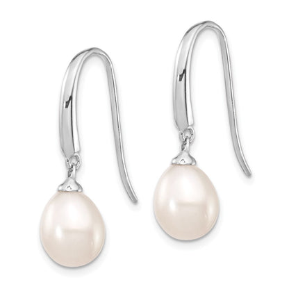 Sterling Silver 8-9mm White Teardrop Freshwater Cultured Pearl Dangle Earrings