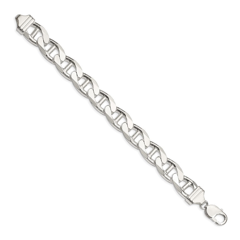 Sterling Silver 13.5mm Diamond-Cut Flat Anchor Curb Chain Bracelet