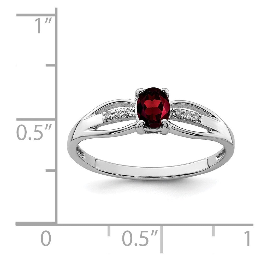 Sterling Silver Rhod-plated Diamond Garnet Ring Size 7