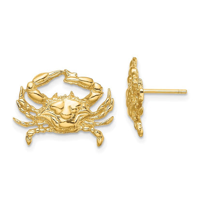14k Yellow Gold 2-D Blue Crab Earrings