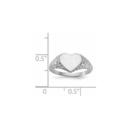 14k White Gold 8.0x9.0mm Open Back Heart Signet Ring