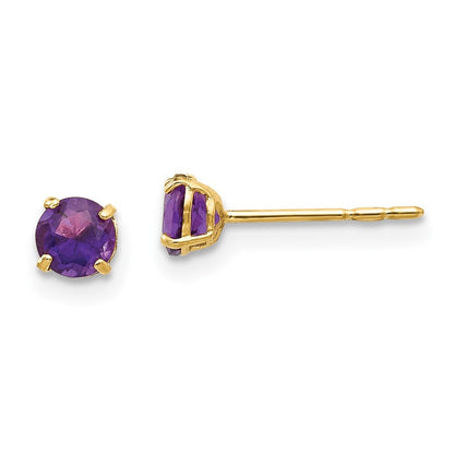 14k Yellow Gold Round Amethyst 4mm Stud Earrings Gift for Women