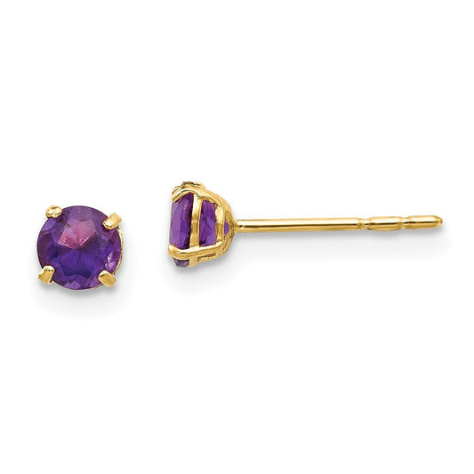 14k Yellow Gold Round Amethyst 4mm Stud Earrings Gift for Women