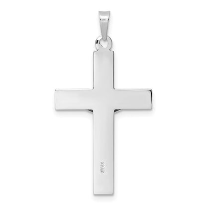 14k White Gold Polished Solid INRI Striped Crucifix Pendant for Women