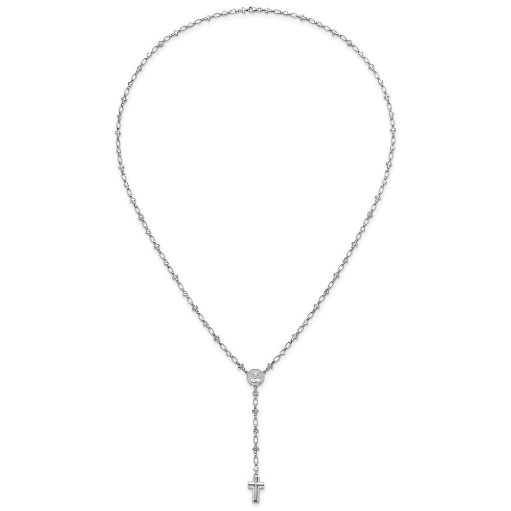Sterling Silver Cubic Zirconia 28.5in Hrt/Cross Link Cross Ash Holder Necklace