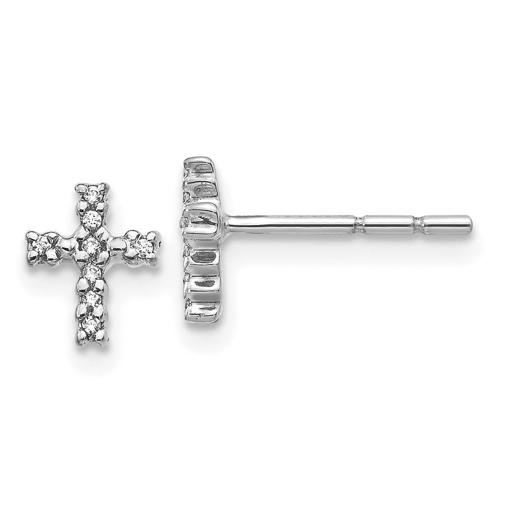14k White Gold Polished Diamond Cross Earrings
