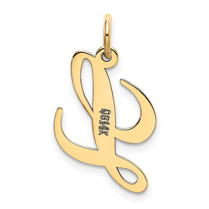 14k Yellow Gold Small Fancy Script Letter L Initial Charm Pendant for Women