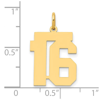 14k Yellow Gold Medium Polished Number 16 Charm Pendant