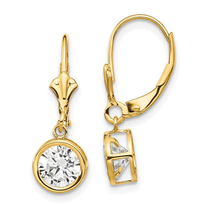14k Yellow Gold 6mm Cubic Zirconia Drop Dangle Earrings