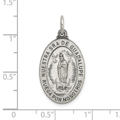 Sterling Silver Satin Antiqued Spanish Lady of Guadalupe Medal Pendant Pendant