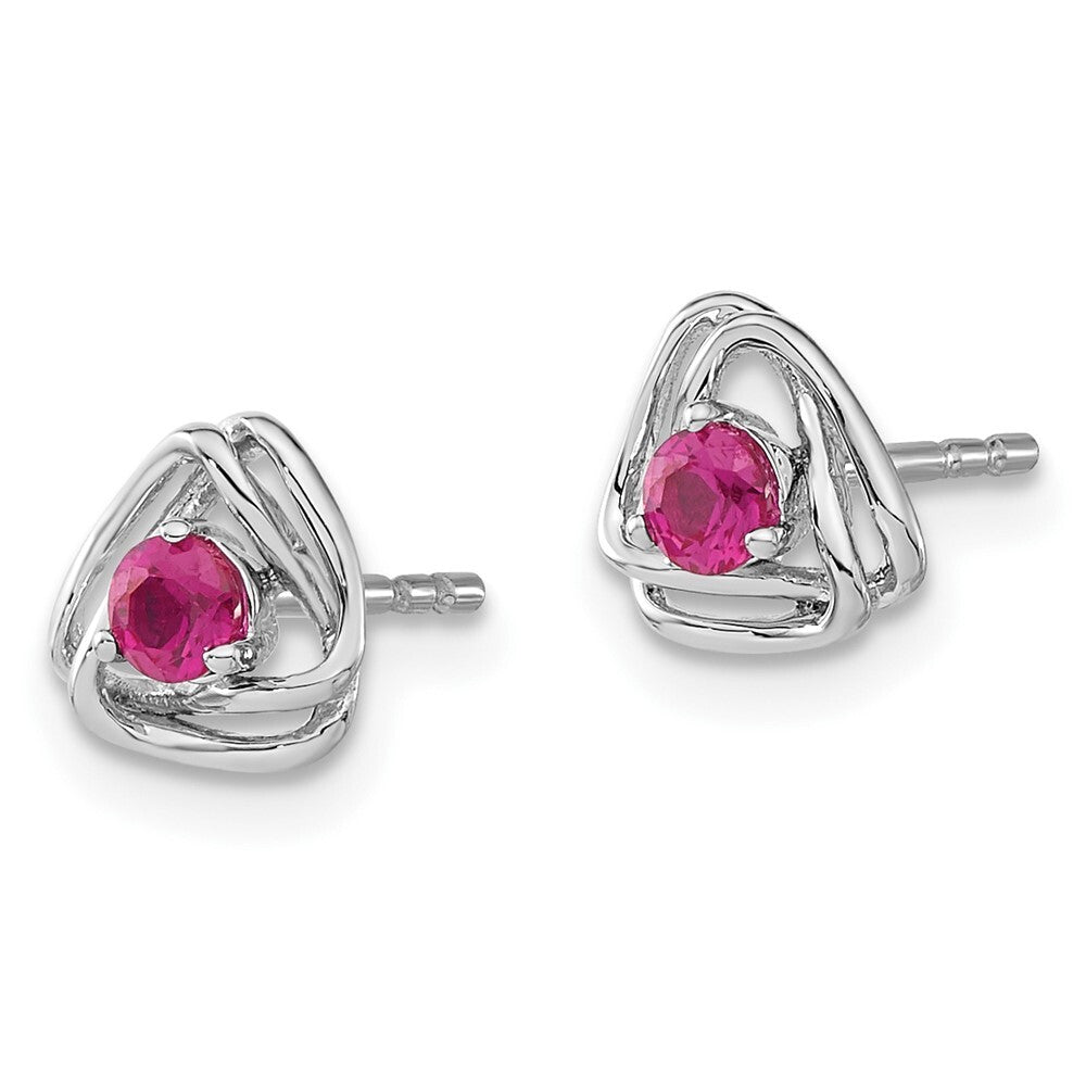 14k White Gold Created Ruby Stud Earrings Gift for Women