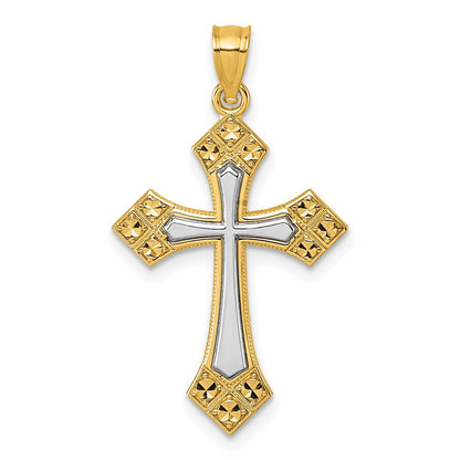 14k Two-tone Gold Diamond Cut Polished Cross Pendant for Women