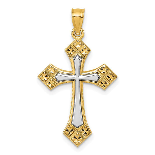 14k Two-tone Gold Diamond Cut Polished Cross Pendant for Women