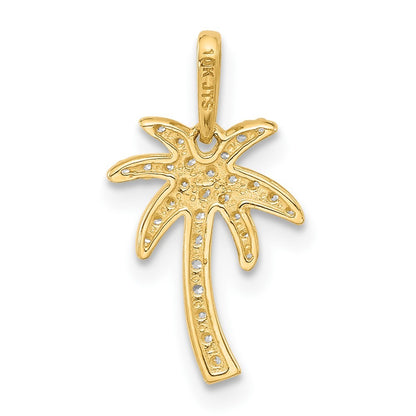 14k Yellow Gold Polished CZ Palm Tree Pendant