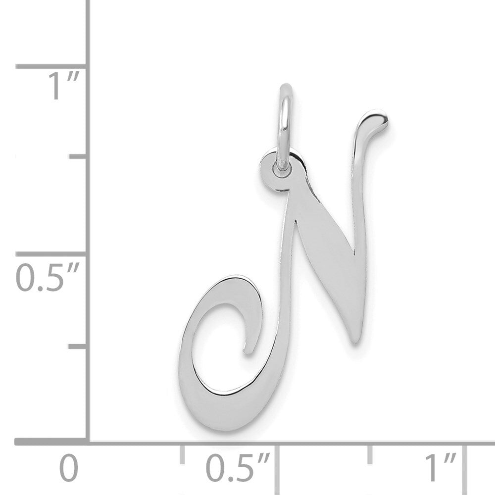 14k White Gold Medium Fancy Script Letter N Initial Charm Pendant for Women