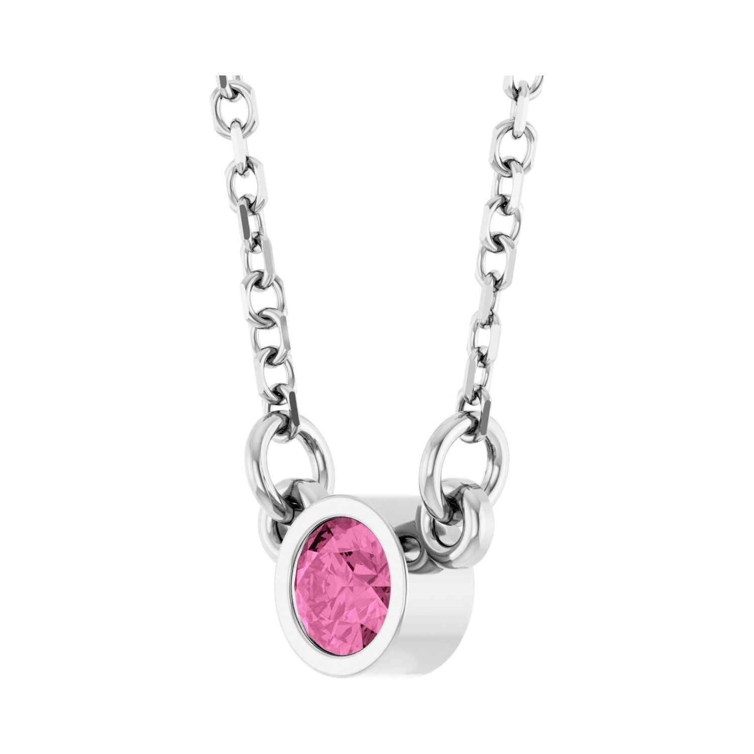 14k White Gold Natural Pink Sapphire Solitaire Pendant Necklace 18"