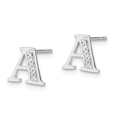 14k White Gold Diamond Initial A Earrings
