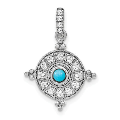 14k White Gold Turquoise and White Topaz Pendant for Women