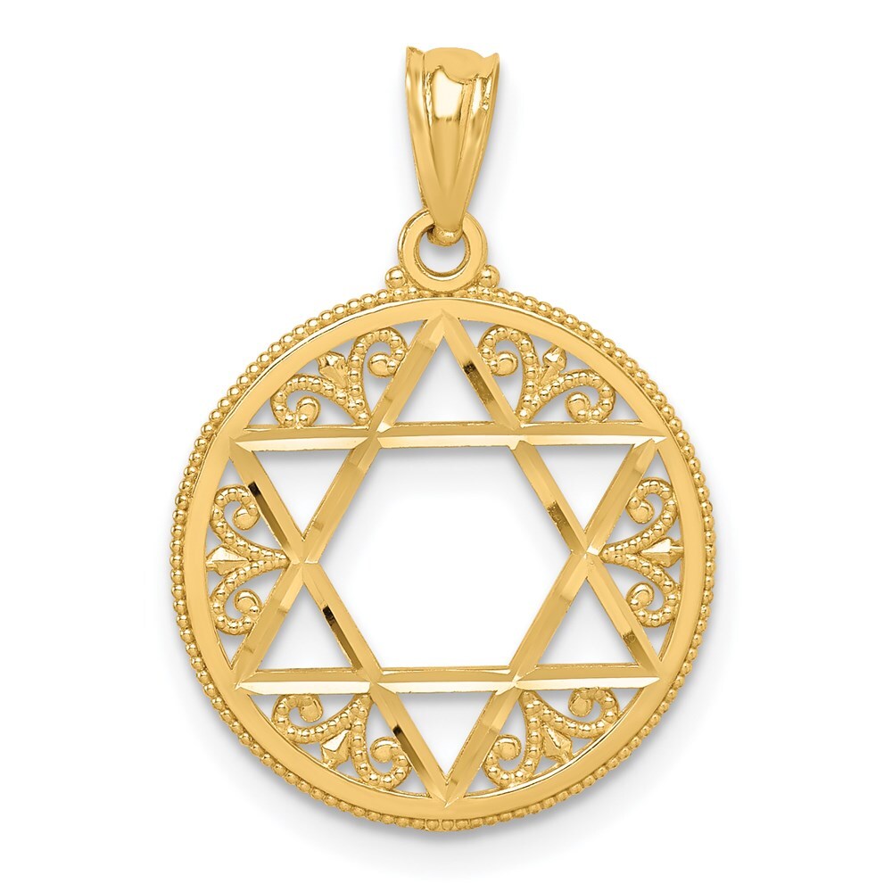 14k Yellow Gold Filigree Star of David Pendant for Women