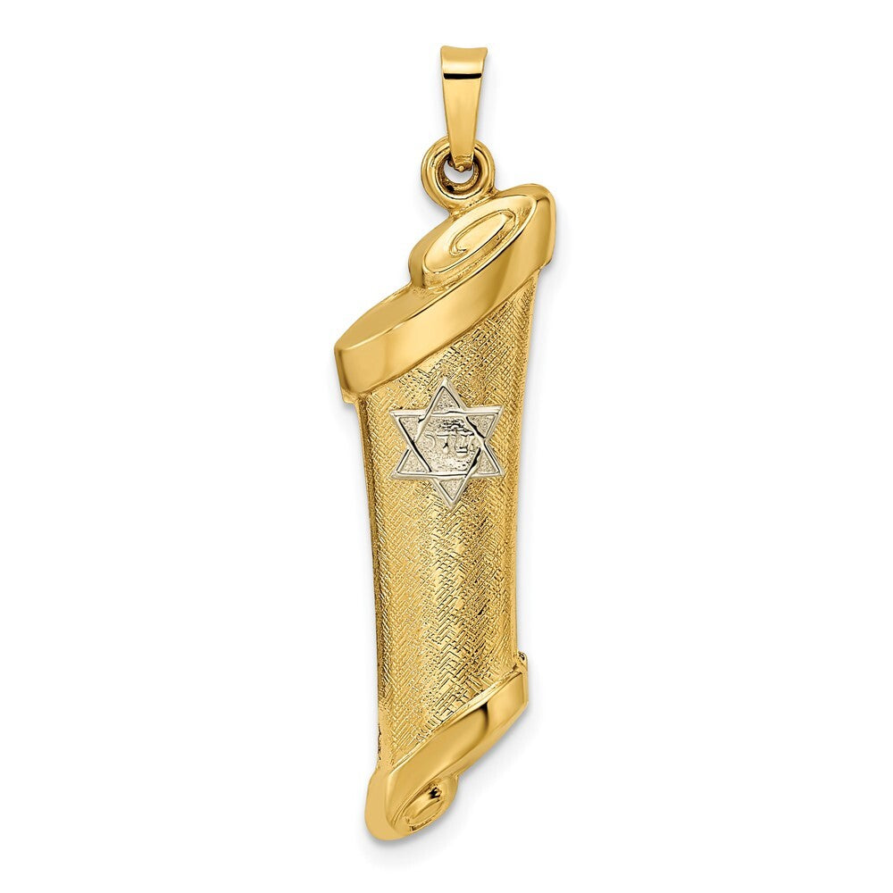14k Two-tone Gold Hollow Mezuzah and Star Pendant for Women