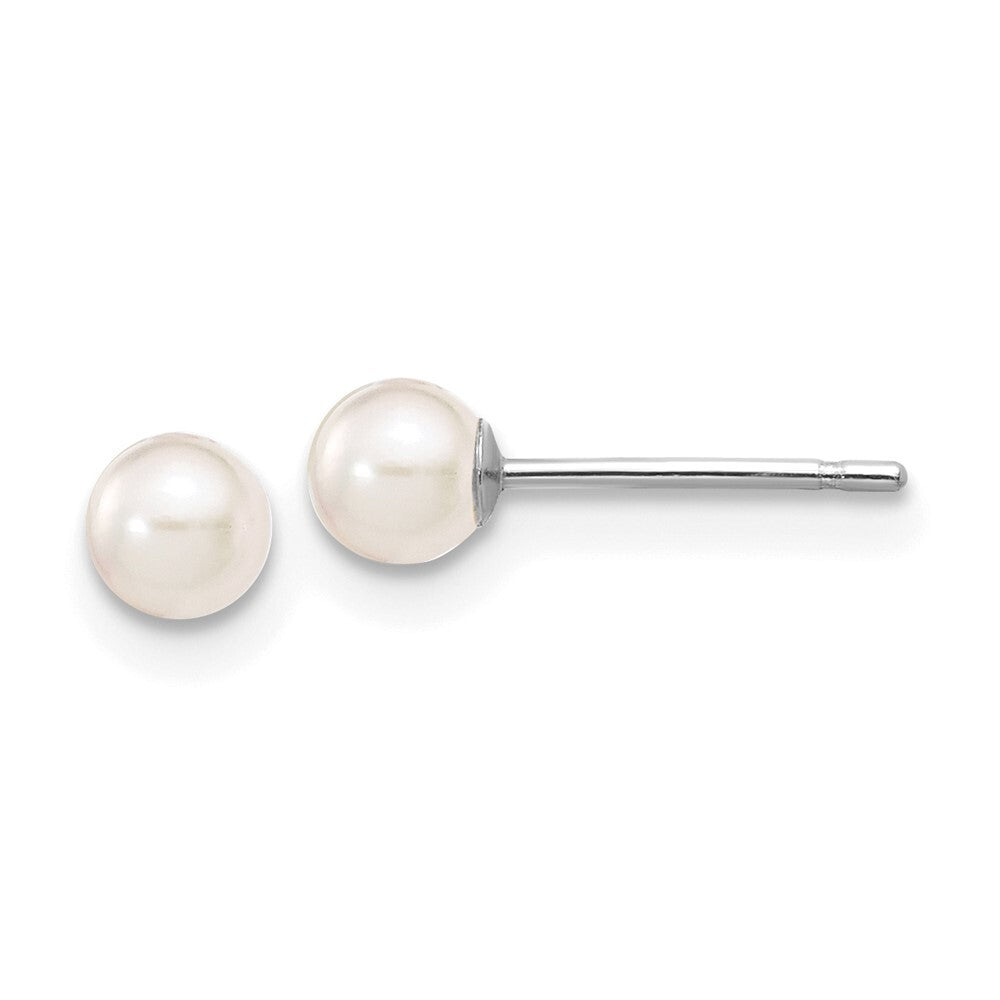 14k White Gold 3-4mm White Round Akoya Saltwater Cultured Pearl Stud Earrings