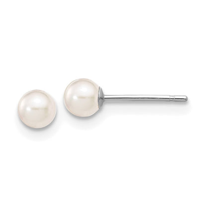 14k White Gold 3-4mm White Round Akoya Saltwater Cultured Pearl Stud Earrings