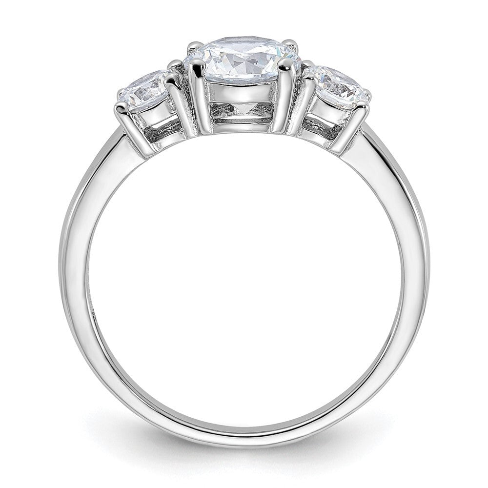 Sterling Silver Rhodium-plated 3 Stone Cubic Zirconia Ring Size 6
