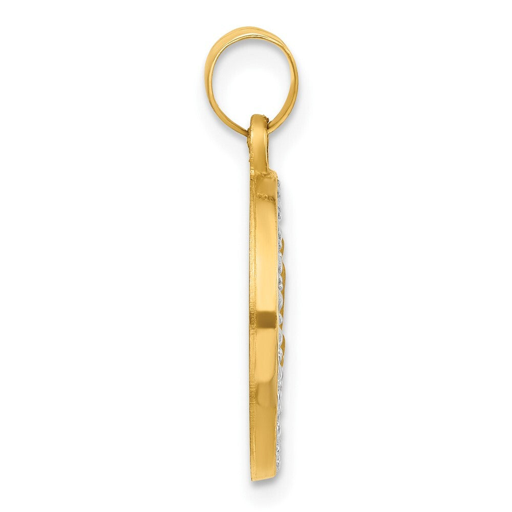 14k Yellow Gold with Rhodium Satin and Polished St Anthony Medal Circle Pendant