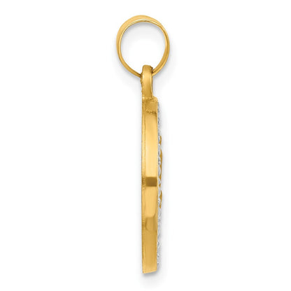 14k Yellow Gold with Rhodium Satin and Polished St Anthony Medal Circle Pendant