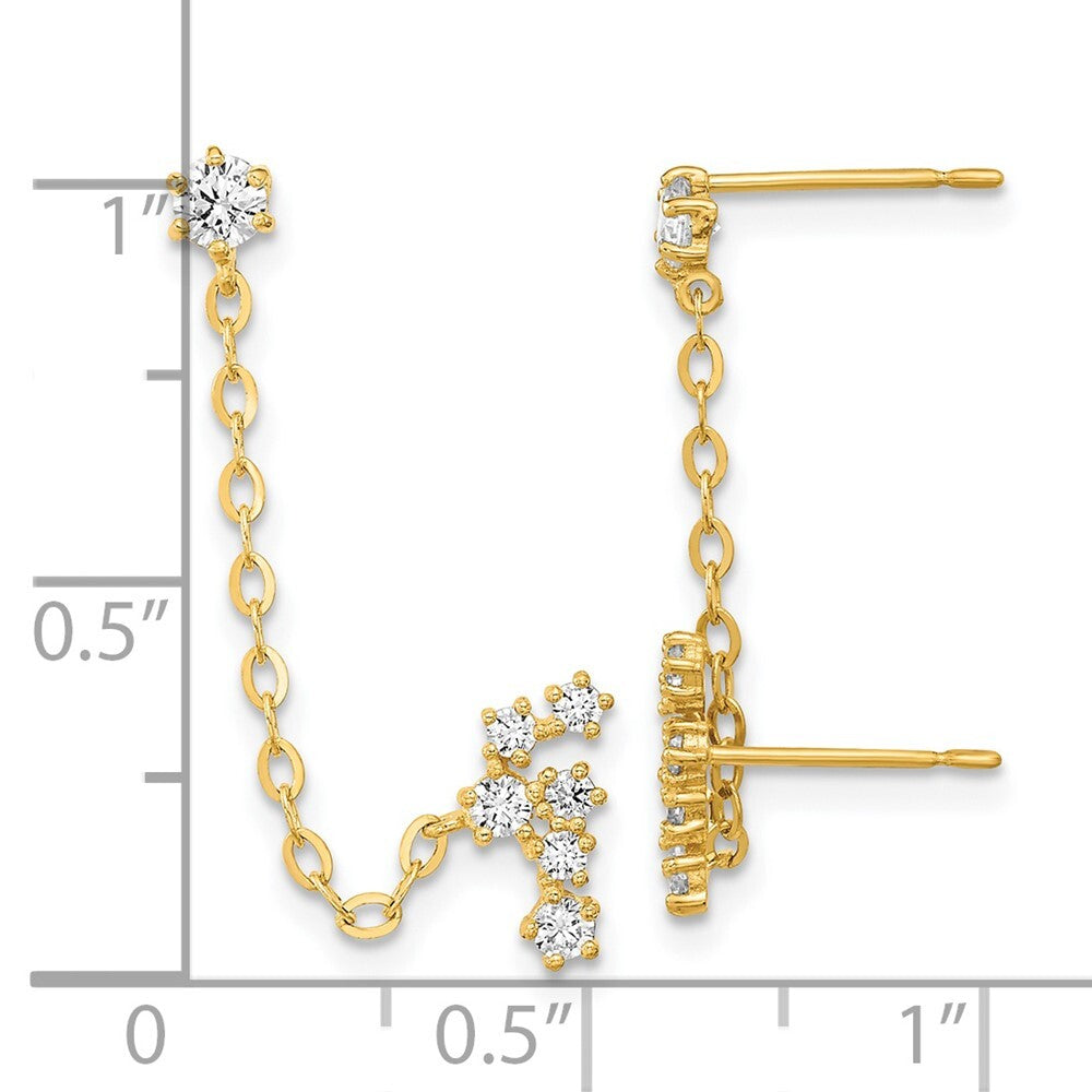 14k Yellow Gold Cubic Zirconia Double Post w/Chain Constellation Earring