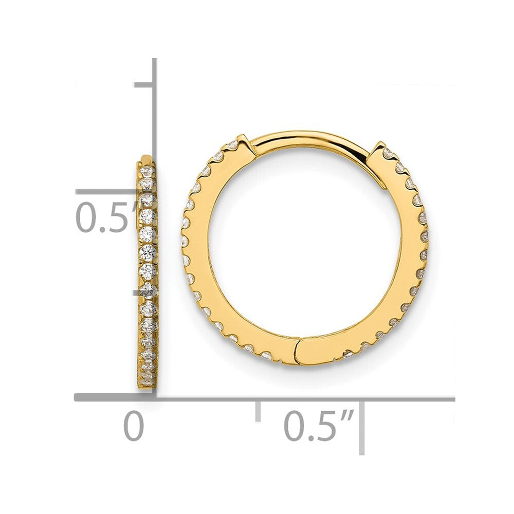 14k Yellow Gold Polished Cubic Zirconia 1.25mm Hinged Huggie Hoop Earrings