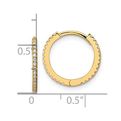 14k Yellow Gold Polished Cubic Zirconia 1.25mm Hinged Huggie Hoop Earrings