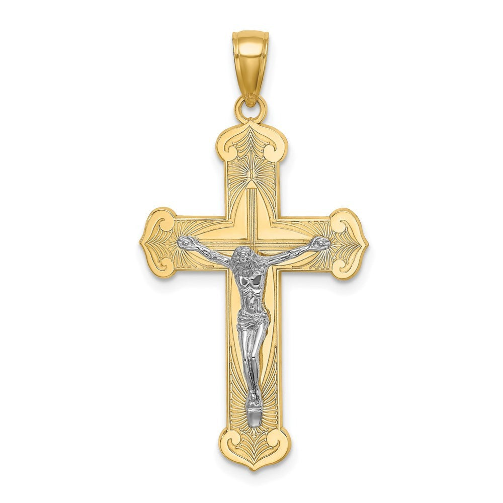 14K Two-tone Engraved Crucifix Charm