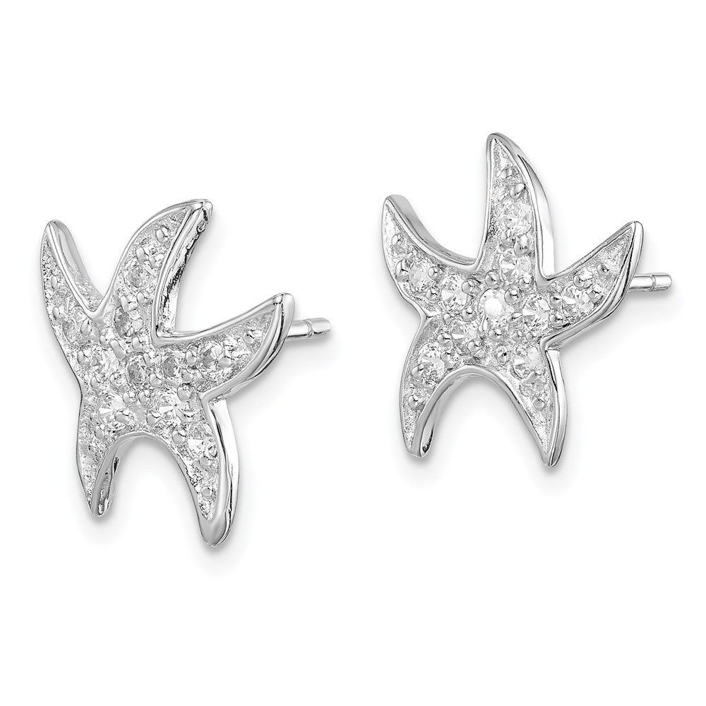 Sterling Silver Rhodium-plated CZ Starfish Earrings
