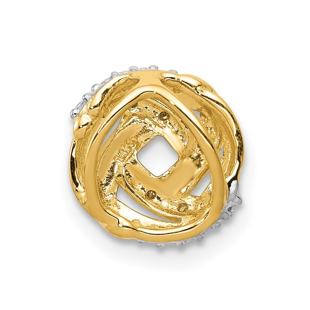 14k Yellow Gold .02ct. Diamond Rhodium Accents Round Chain Slide Pendant