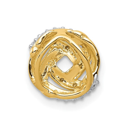14k Yellow Gold .02ct. Diamond Rhodium Accents Round Chain Slide Pendant