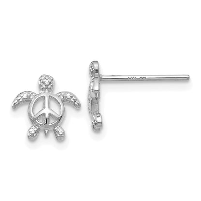 14k White Gold Peace Turtle Earrings