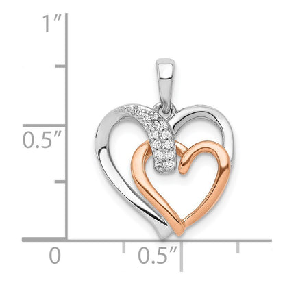 14k Two-tone Gold White and 1/20ct. Diamond Double Heart Pendant for Women