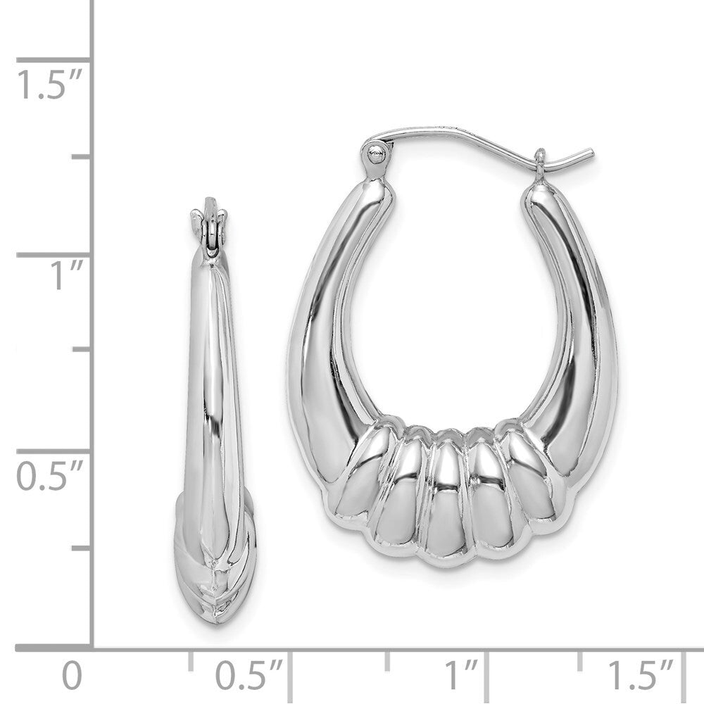 Sterling Silver Rhodium-plated Polished Scalloped Oval Hoop Earrings