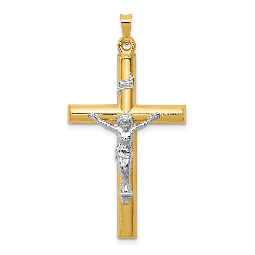 14k Two-tone Gold INRI Hollow Crucifix Pendant for Women