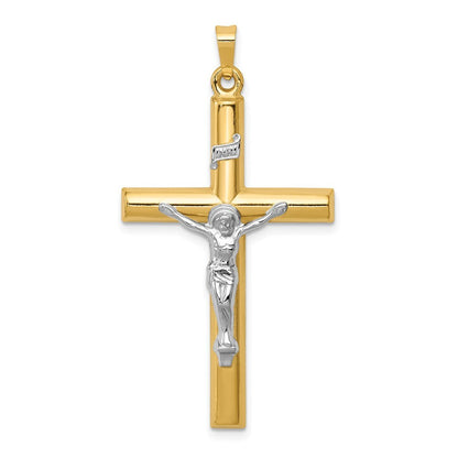 14k Two-tone Gold INRI Hollow Crucifix Pendant for Women