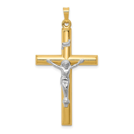 14k Two-tone Gold INRI Hollow Crucifix Pendant for Women