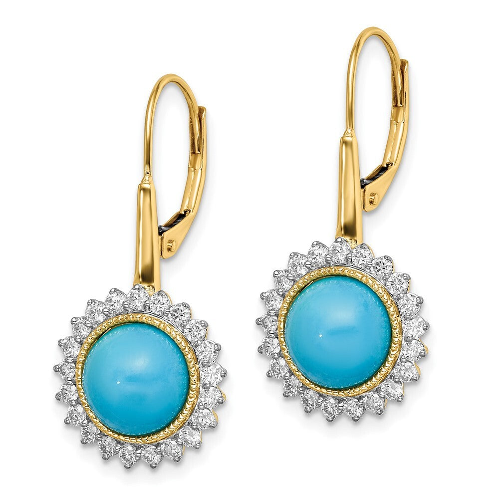 14k Yellow Gold Turquoise and Diamond Leverback Drop & Dangle Earrings