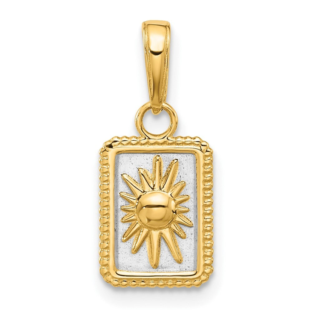 14k Yellow Gold and White Rhodium Sun in Frame Pendant