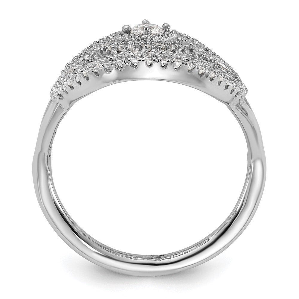 Sterling Silver Rhodium-plated Cubic Zirconia Filigree Oval Ring Size 7