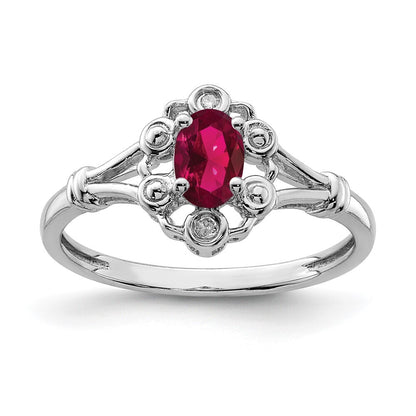 Sterling Silver Rhodium-plated Created Ruby & Diamond Ring