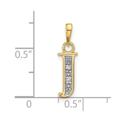 14k Yellow Gold with Rhodium Diamond Letter J Initial Pendant