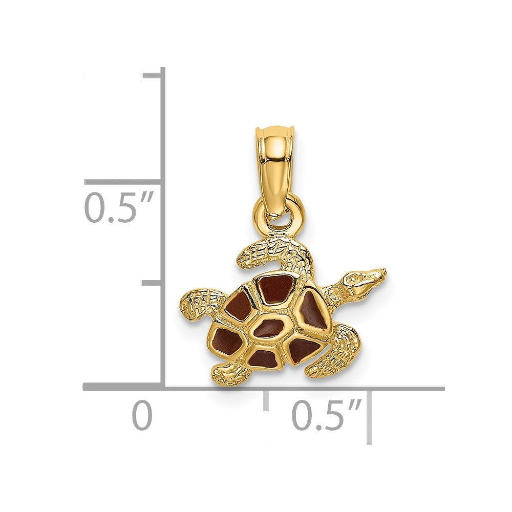 14k Yellow Gold Textured and Enameled Sea Turtle Charm